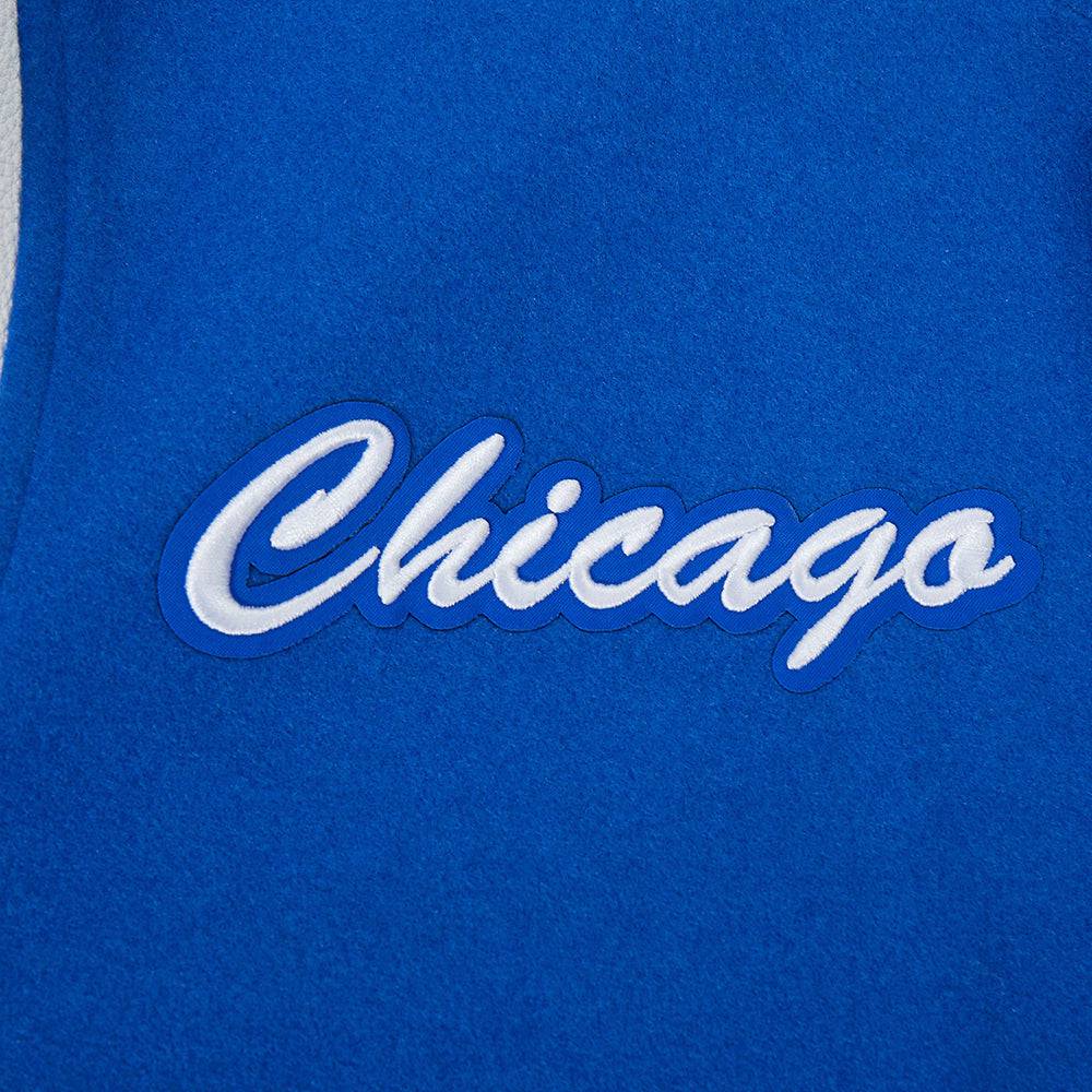MLB CHICAGO CUBS TEAM BADGE MEN'S RIB WOOL VARSITY JACKET (ROYAL BLUE/RED)