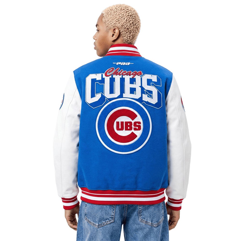 MLB CHICAGO CUBS TEAM BADGE MEN'S RIB WOOL VARSITY JACKET (ROYAL BLUE/RED)