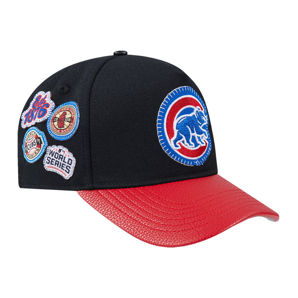 MLB CHICAGO CUBS DIY PICK STITCH LEATHER PINCH FRONT STRAPBACK (BLACK)