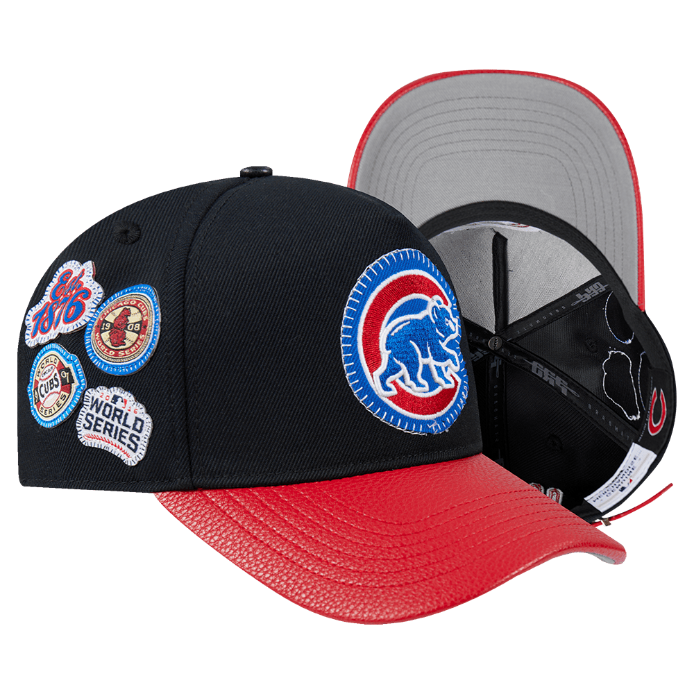MLB CHICAGO CUBS DIY PICK STITCH LEATHER PINCH FRONT STRAPBACK (BLACK)
