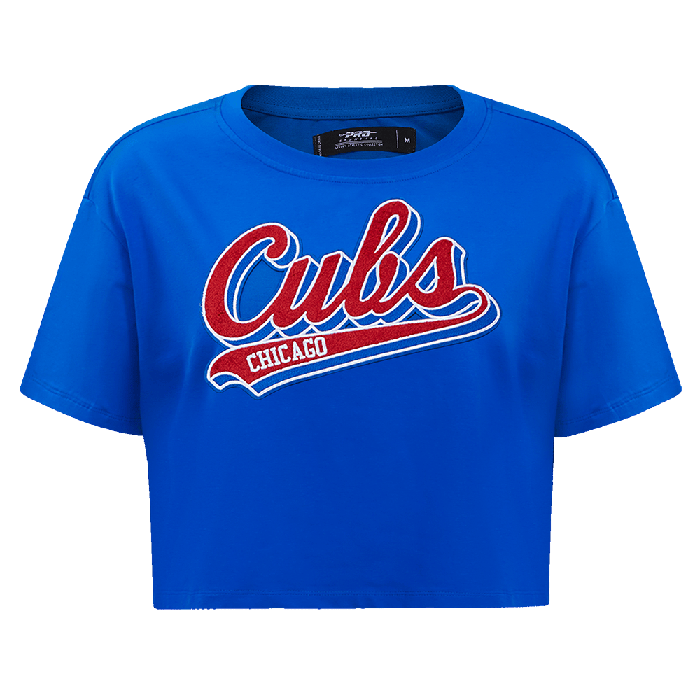 MLB CHICAGO CUBS SCRIPT TAIL WOMEN'S SINGLE JERSEY BOXY TOP (ROYAL BLUE)