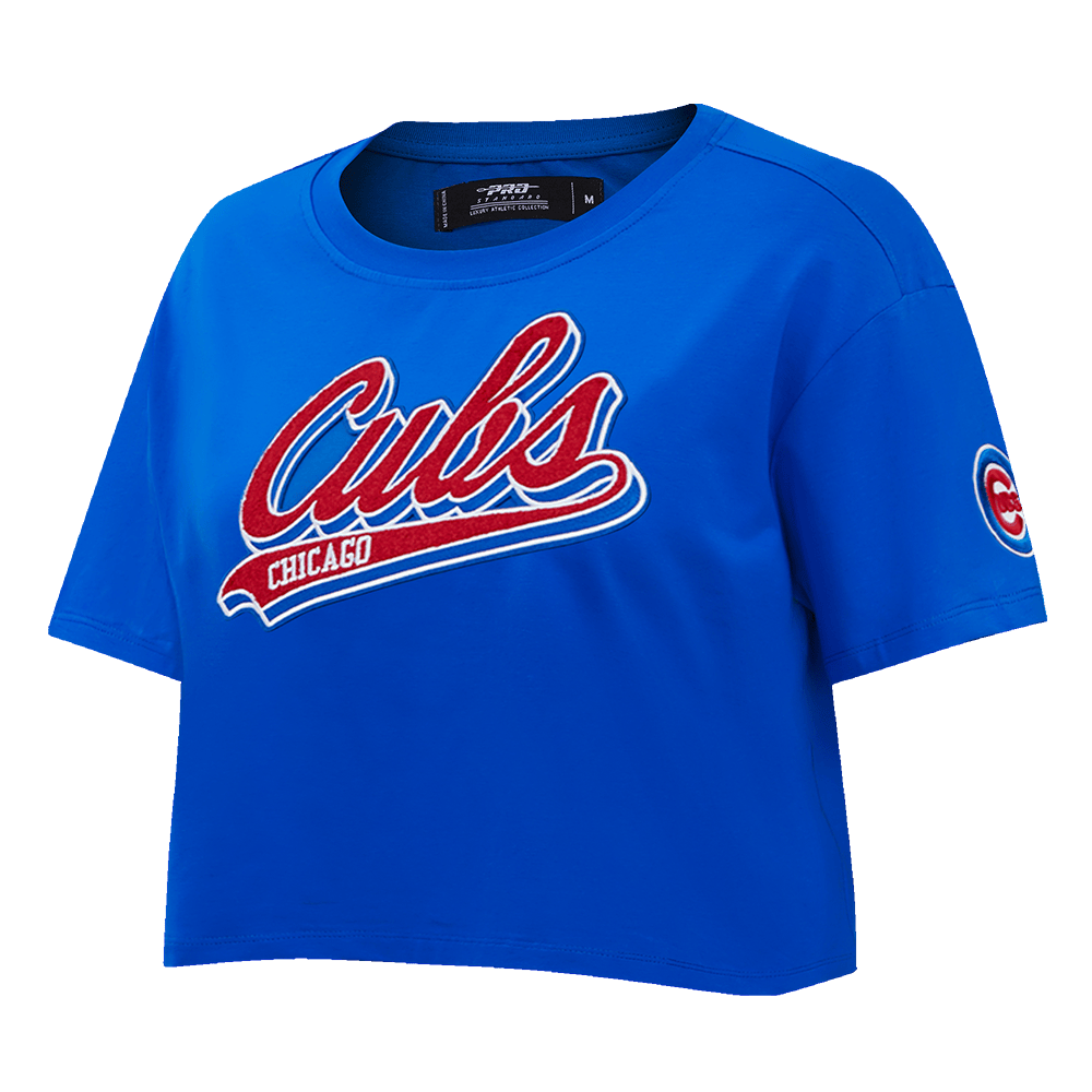 MLB CHICAGO CUBS SCRIPT TAIL WOMEN'S SINGLE JERSEY BOXY TOP (ROYAL BLUE)