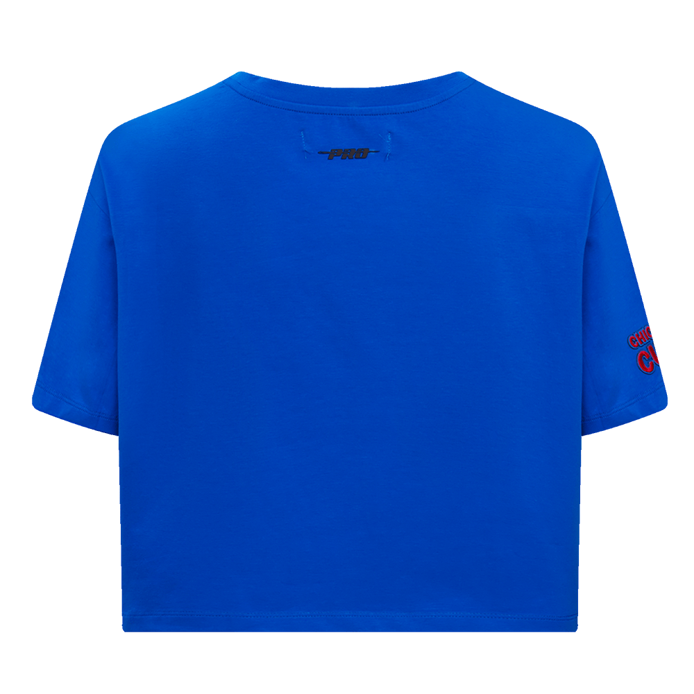 MLB CHICAGO CUBS SCRIPT TAIL WOMEN'S SINGLE JERSEY BOXY TOP (ROYAL BLUE)