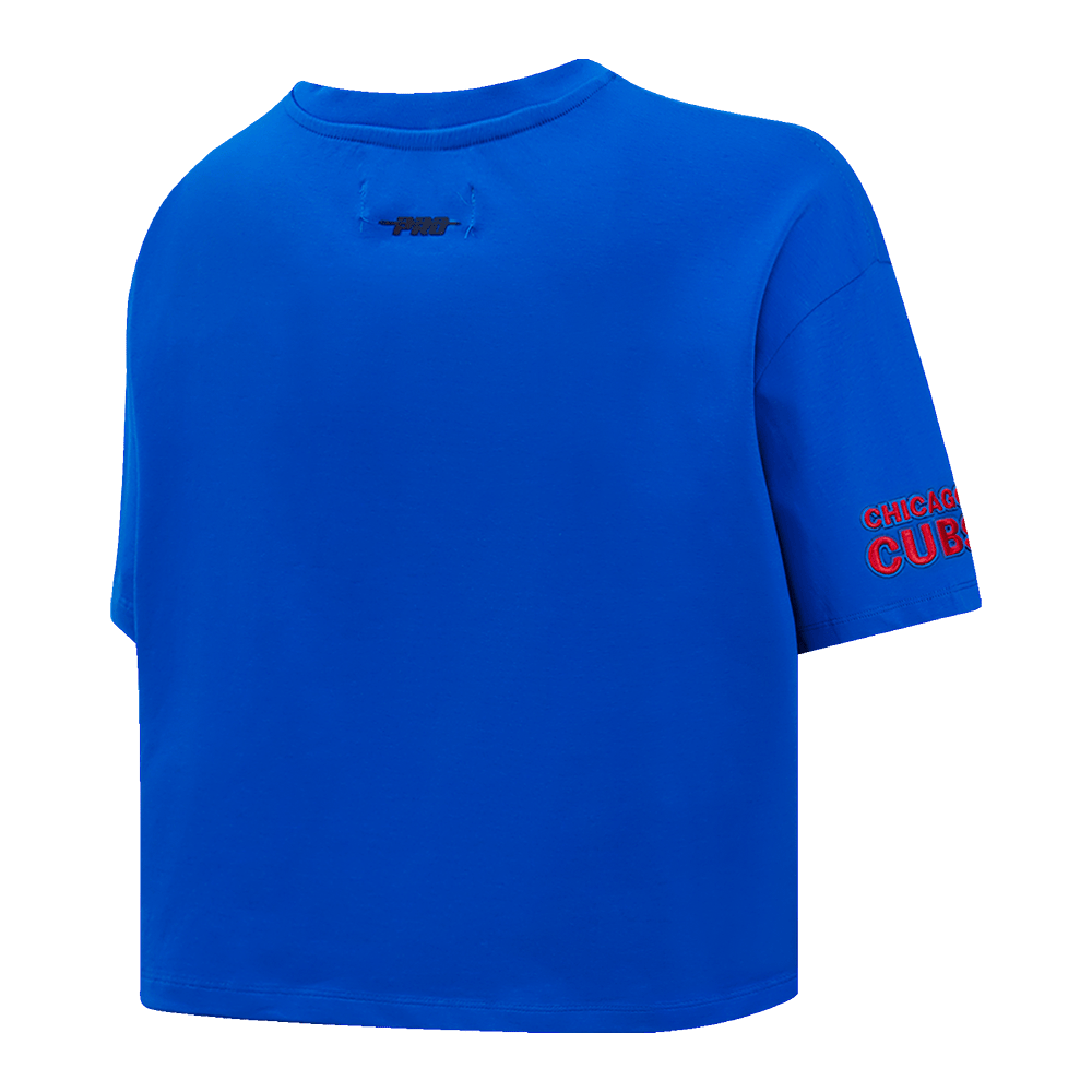 MLB CHICAGO CUBS SCRIPT TAIL WOMEN'S SINGLE JERSEY BOXY TOP (ROYAL BLUE)