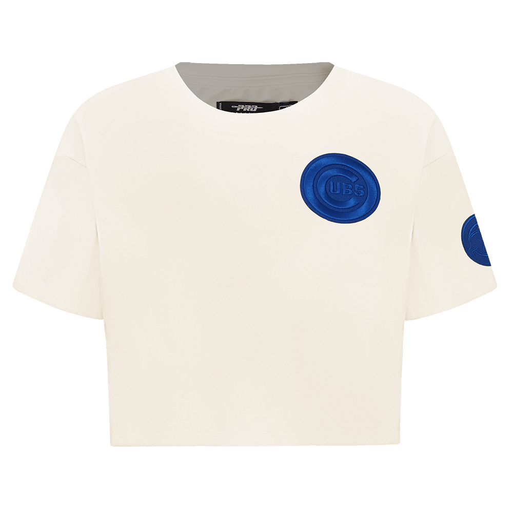 CAMISETA BOXY DE JERSEY SIMPLE TRIPLE TONAL MLB CHICAGO CUBS PARA MUJER (CASCARA DE HUEVO)