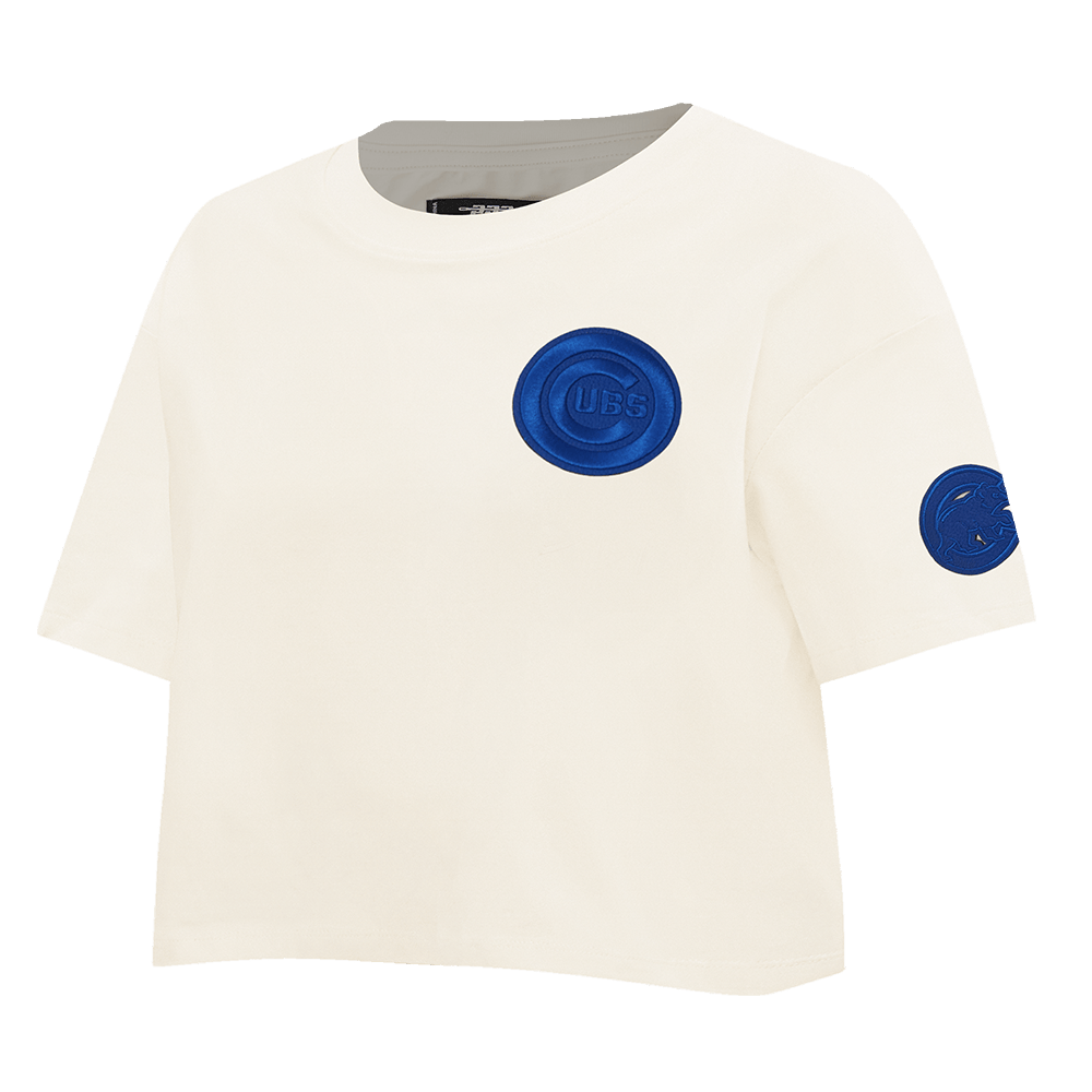 CAMISETA BOXY DE JERSEY SIMPLE TRIPLE TONAL MLB CHICAGO CUBS PARA MUJER (CASCARA DE HUEVO)