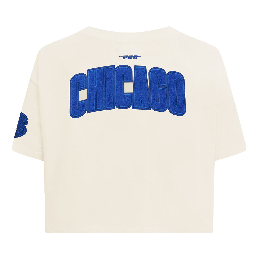 CAMISETA BOXY DE JERSEY SIMPLE TRIPLE TONAL MLB CHICAGO CUBS PARA MUJER (CASCARA DE HUEVO)