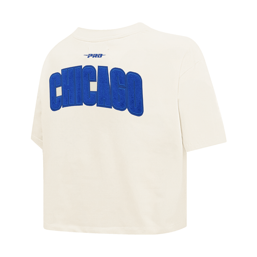 CAMISETA BOXY DE JERSEY SIMPLE TRIPLE TONAL MLB CHICAGO CUBS PARA MUJER (CASCARA DE HUEVO)