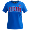 MLB CHICAGO CUBS CLASSIC SHORT SLEEVE WOMEN'S SINGLE JERSEY SLIM FIT TOP (ROYAL BLUE)