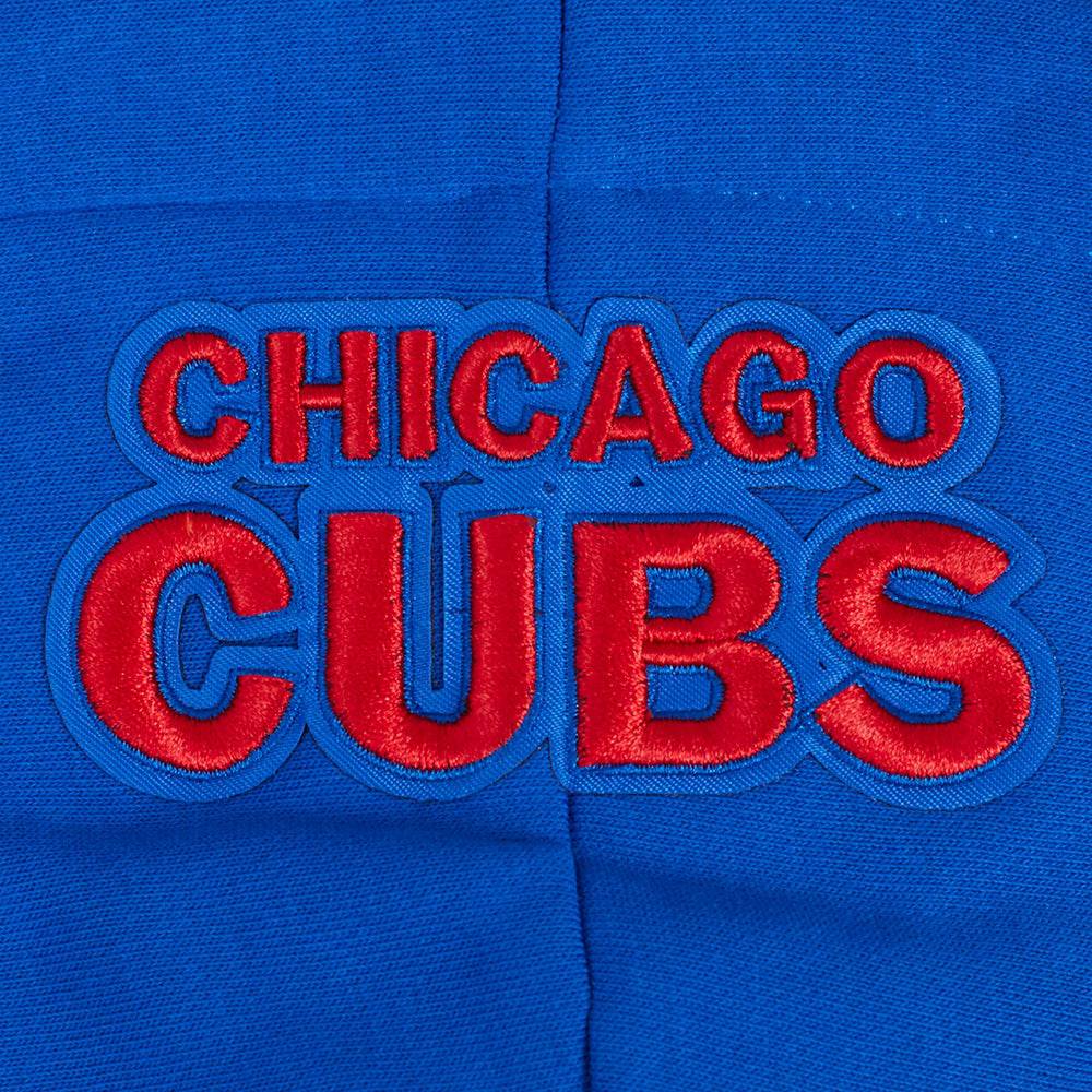 SUDADERA CORTA CON CAPUCHA DE OBLIGATORIO ACOSTUMBRAR PARA MUJER MLB CHICAGO CUBS CITY RANSOM EN PUNTO CANELÉ Y FELPA (AZUL REAL/ROJO)