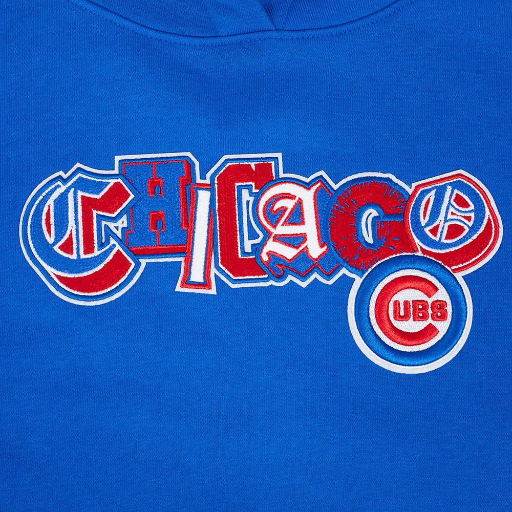 SUDADERA CORTA CON CAPUCHA DE OBLIGATORIO ACOSTUMBRAR PARA MUJER MLB CHICAGO CUBS CITY RANSOM EN PUNTO CANELÉ Y FELPA (AZUL REAL/ROJO)