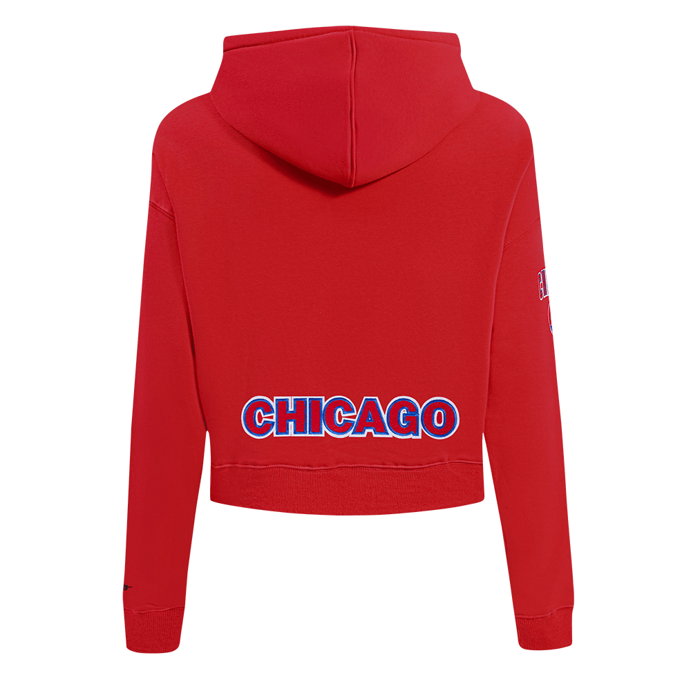 MLB CHICAGO CUBS CLASSIC WOMEN'S CROPPED PULLOVER HOODIE (RED)