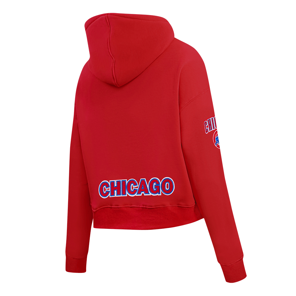 MLB CHICAGO CUBS CLASSIC WOMEN'S CROPPED PULLOVER HOODIE (RED)