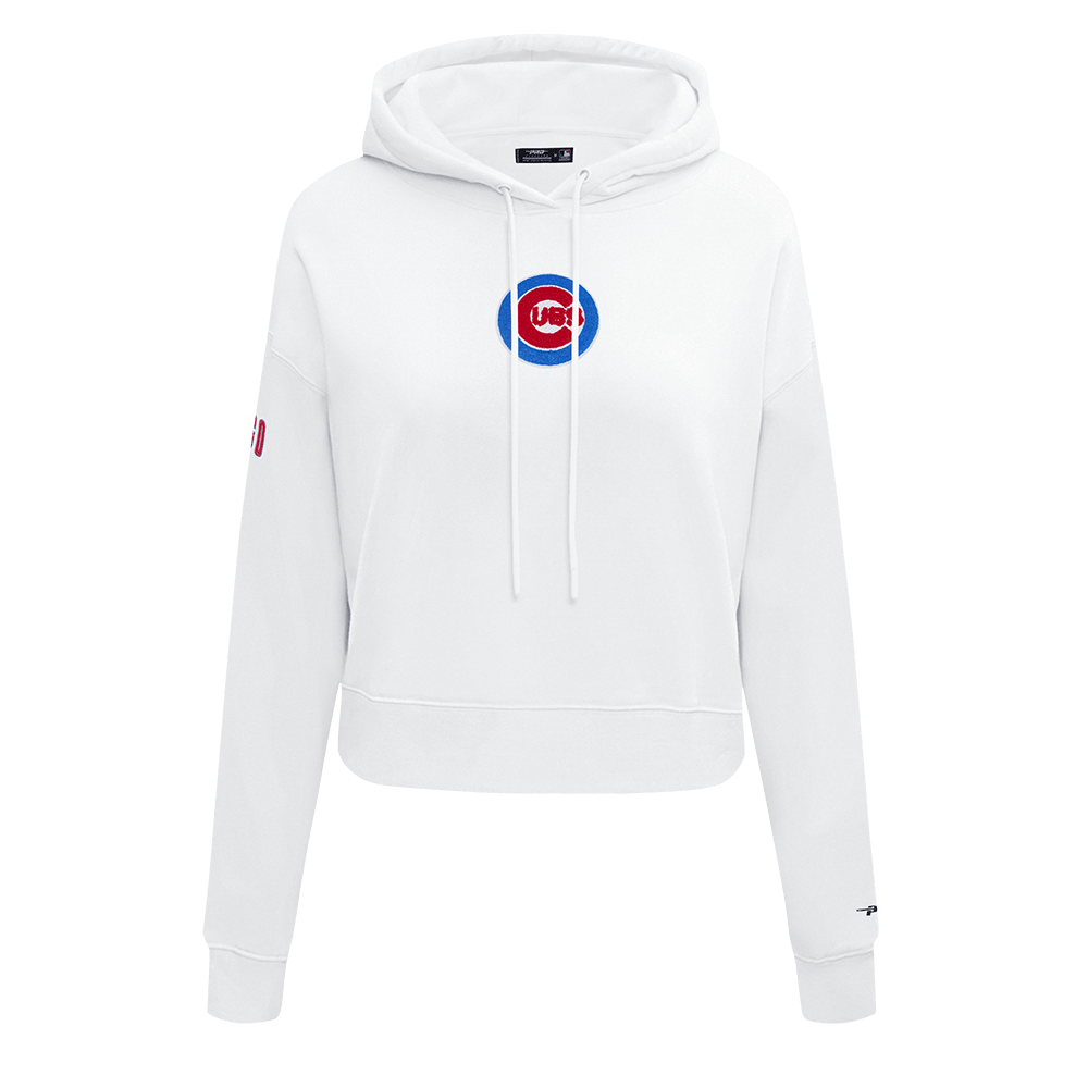 MLB CHICAGO CUBS CLASSIC WOMEN'S CROPPED PULLOVER HOODIE (WHITE)
