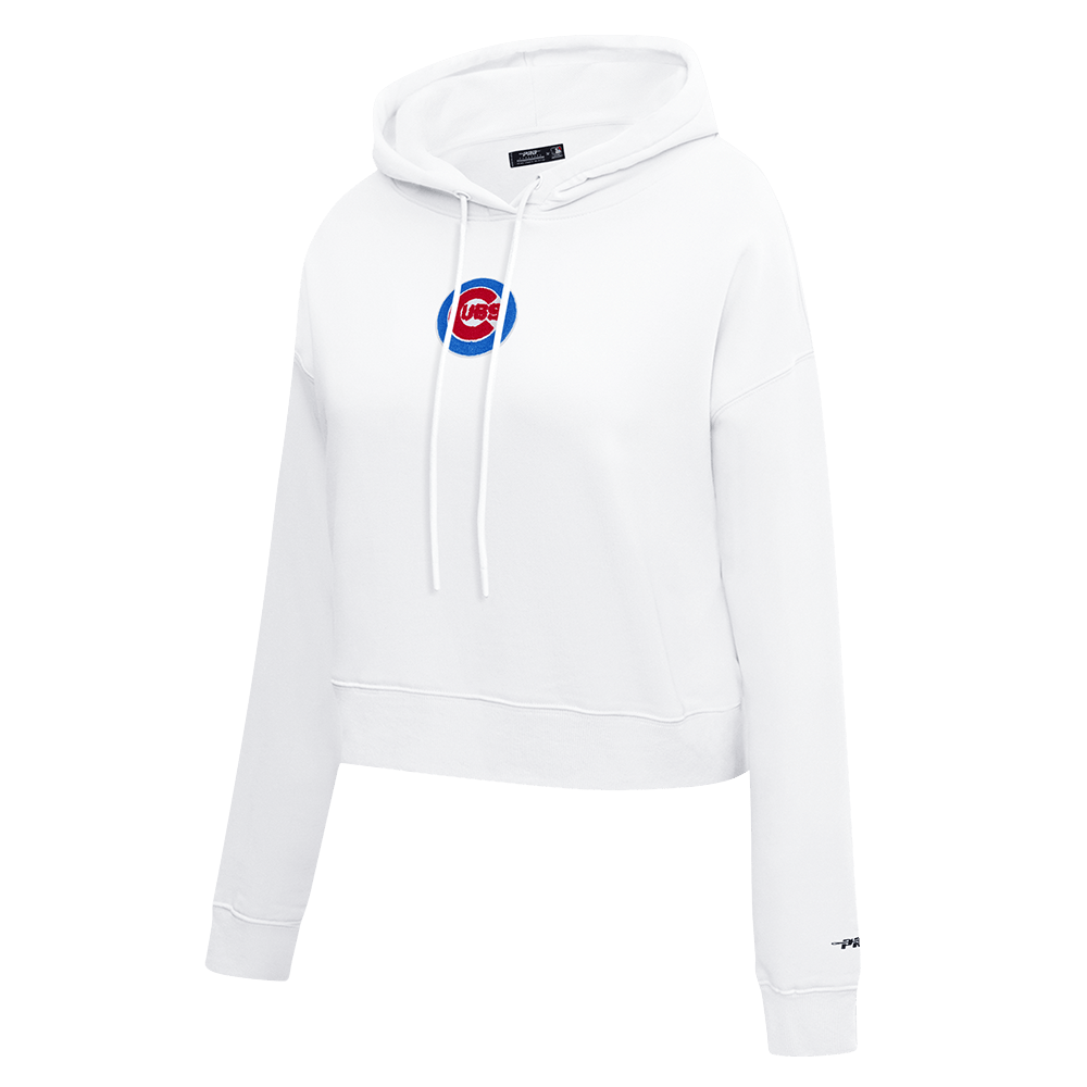 MLB CHICAGO CUBS CLASSIC WOMEN'S CROPPED PULLOVER HOODIE (WHITE)