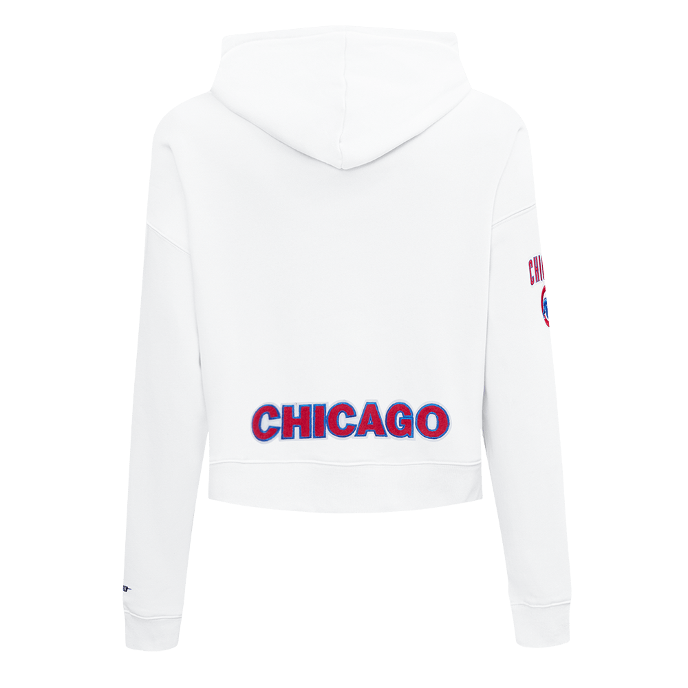 MLB CHICAGO CUBS CLASSIC WOMEN'S CROPPED PULLOVER HOODIE (WHITE)