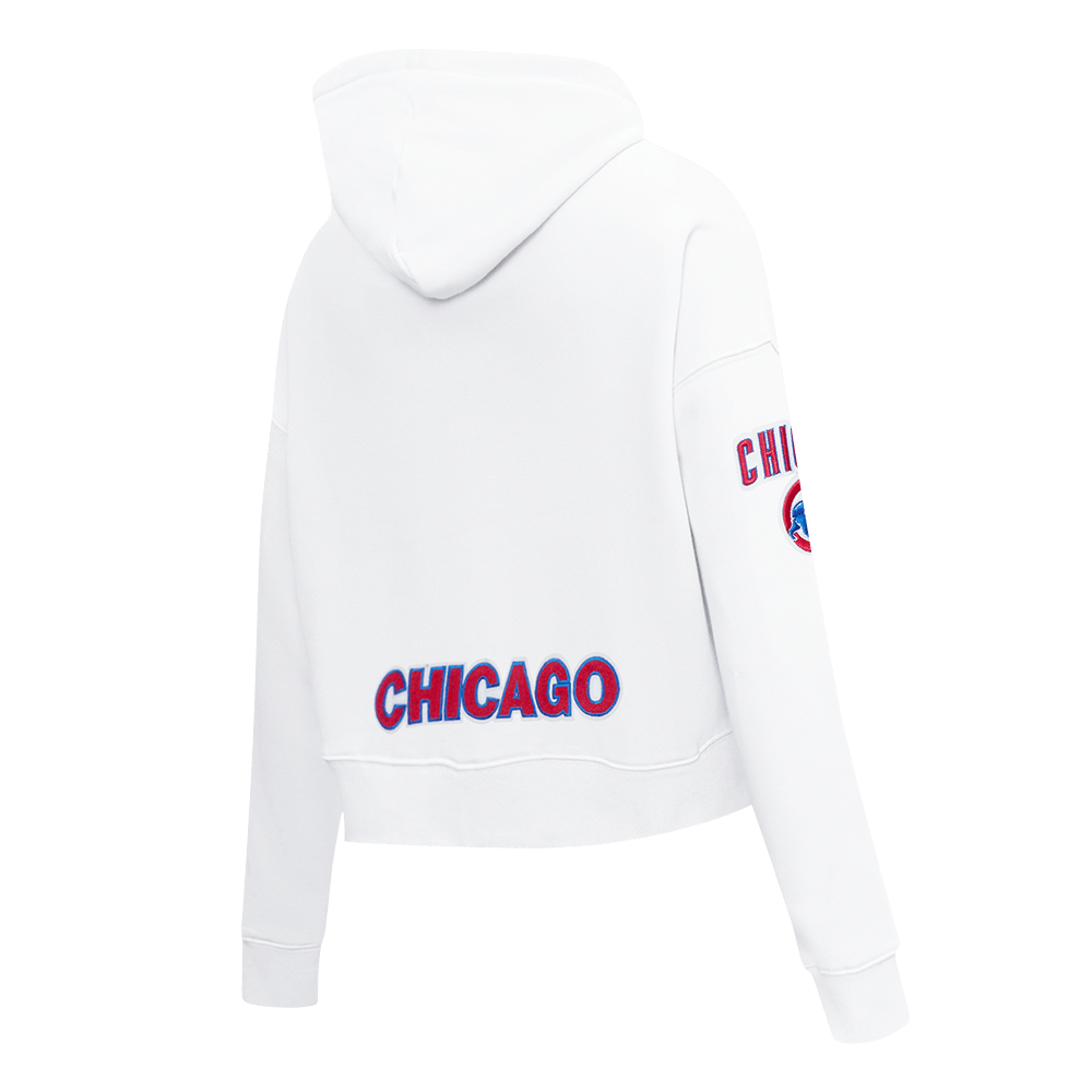 MLB CHICAGO CUBS CLASSIC WOMEN'S CROPPED PULLOVER HOODIE (WHITE)