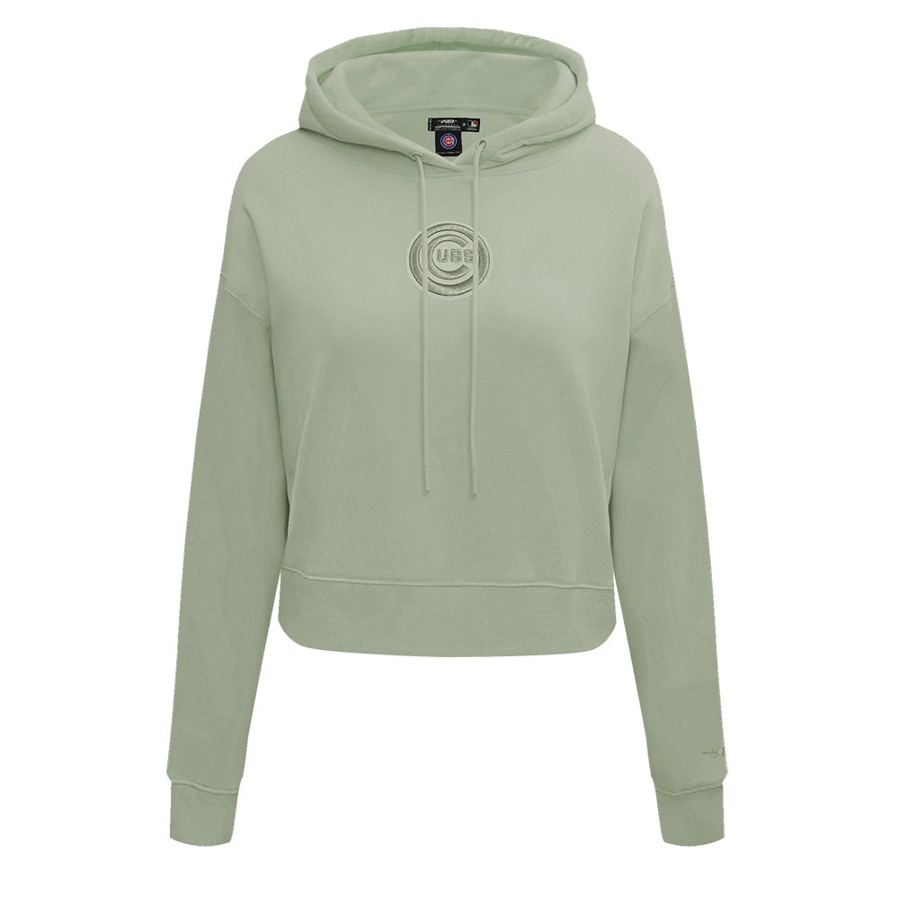 MLB CHICAGO CUBS NEUTRAL CROPPED FLEECE PULLOVER HOODIE (MOSS)