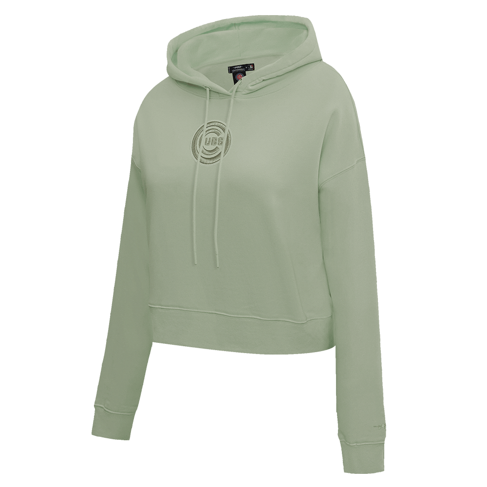 MLB CHICAGO CUBS NEUTRAL CROPPED FLEECE PULLOVER HOODIE (MOSS)