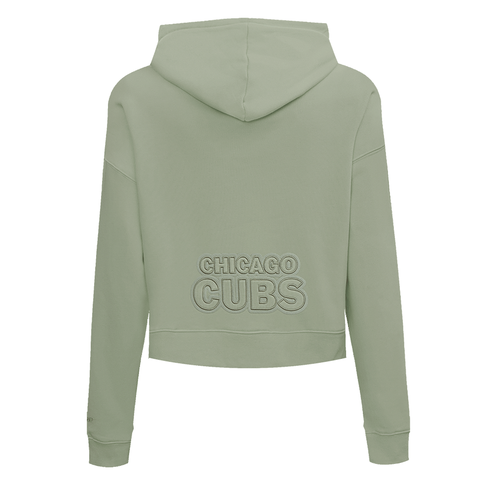 MLB CHICAGO CUBS NEUTRAL CROPPED FLEECE PULLOVER HOODIE (MOSS)