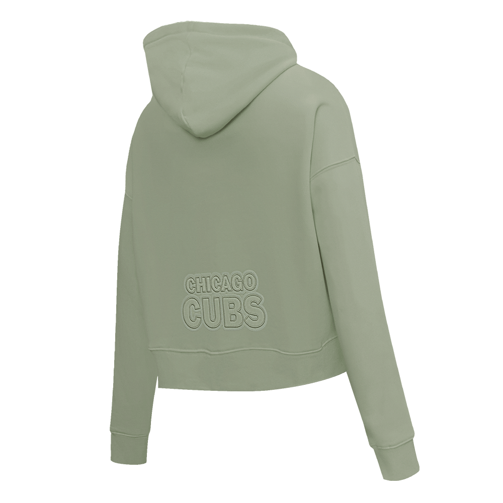 MLB CHICAGO CUBS NEUTRAL CROPPED FLEECE PULLOVER HOODIE (MOSS)