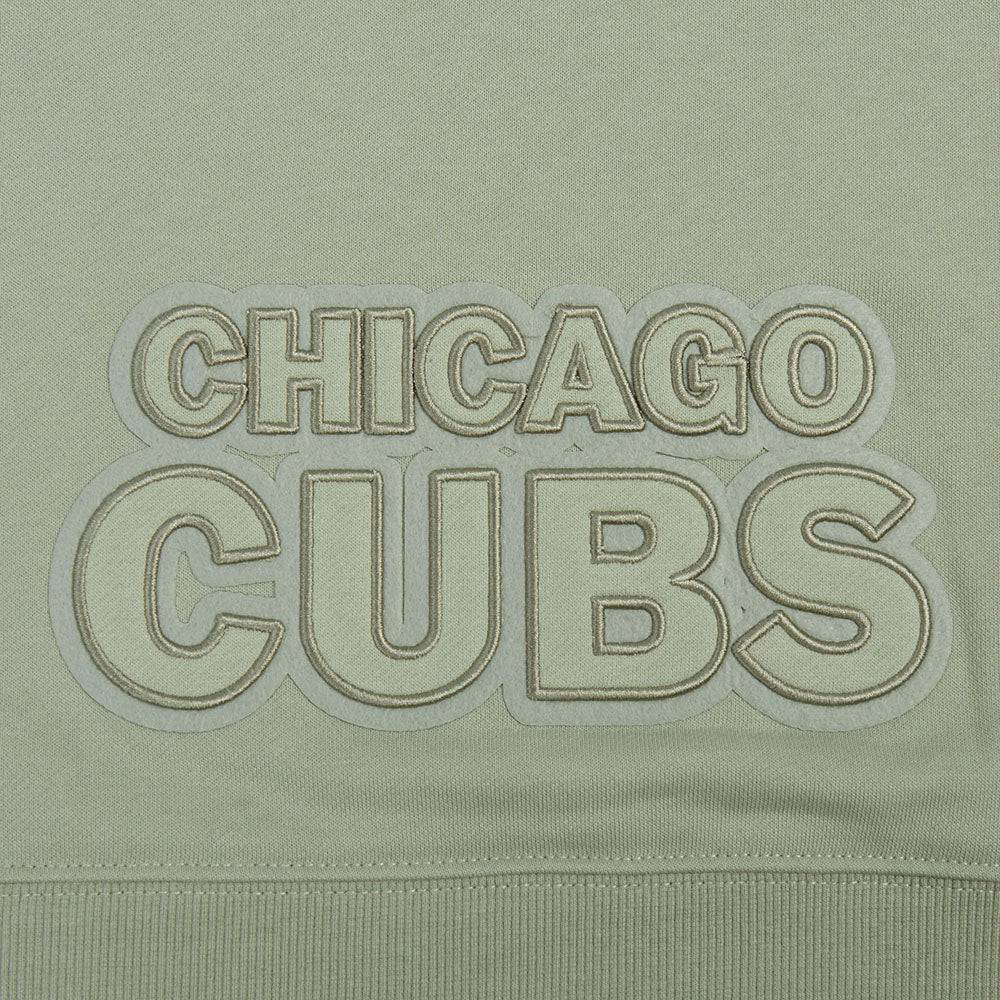 MLB CHICAGO CUBS NEUTRAL CROPPED FLEECE PULLOVER HOODIE (MOSS)