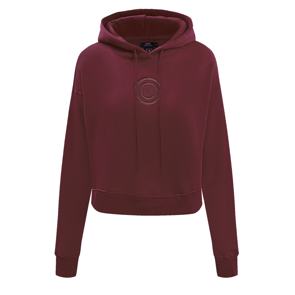 MLB CHICAGO CUBS NEUTRAL CROPPED FLEECE PULLOVER HOODIE (WINE)