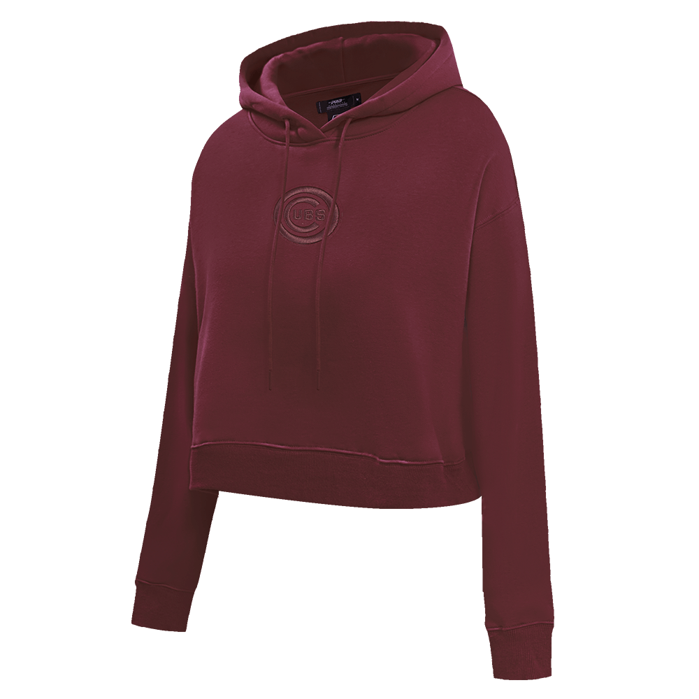 MLB CHICAGO CUBS NEUTRAL CROPPED FLEECE PULLOVER HOODIE (WINE)