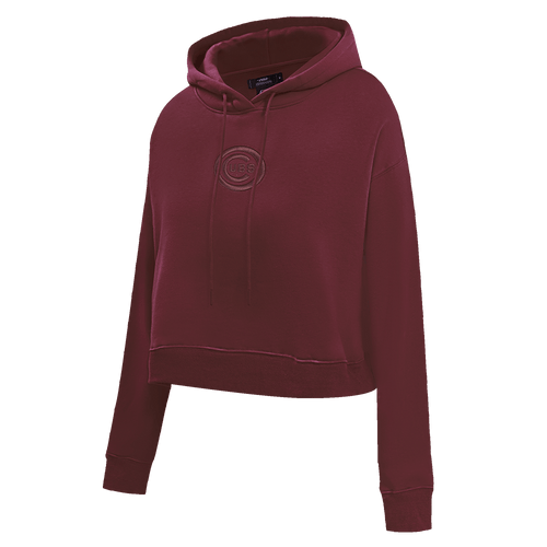 MLB CHICAGO CUBS NEUTRAL CROPPED FLEECE PULLOVER HOODIE (WINE)