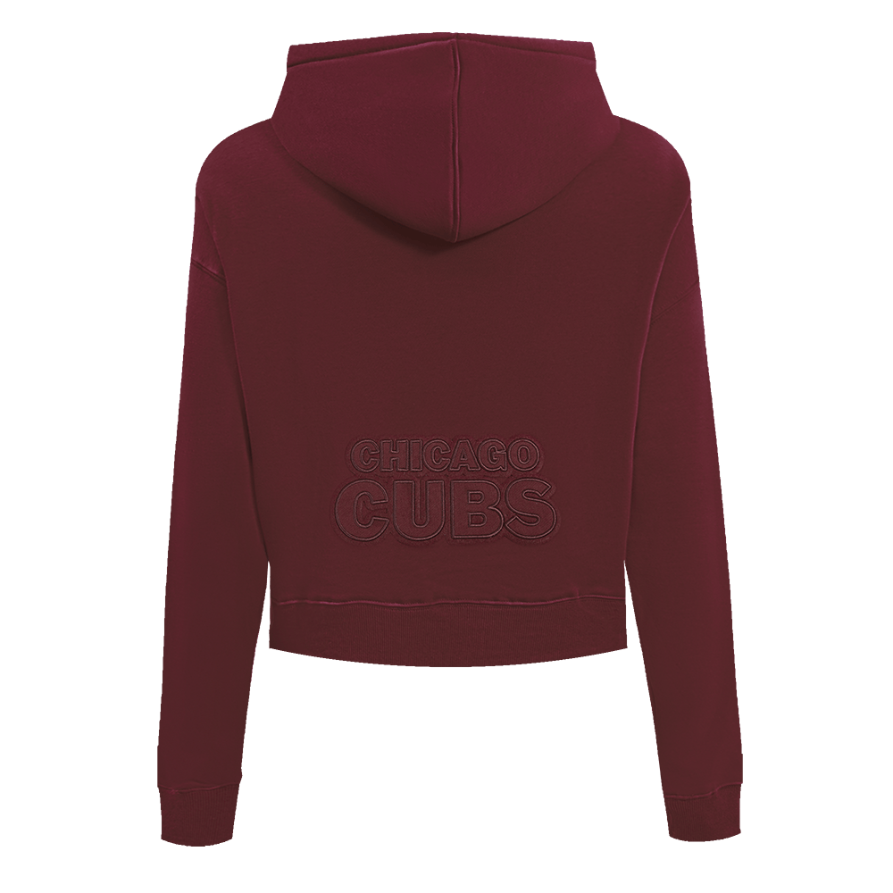 MLB CHICAGO CUBS NEUTRAL CROPPED FLEECE PULLOVER HOODIE (WINE)