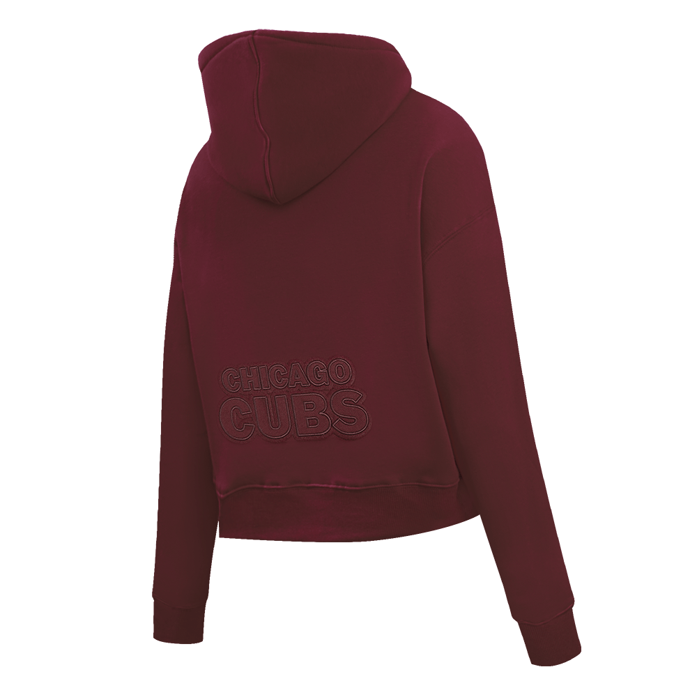MLB CHICAGO CUBS NEUTRAL CROPPED FLEECE PULLOVER HOODIE (WINE)