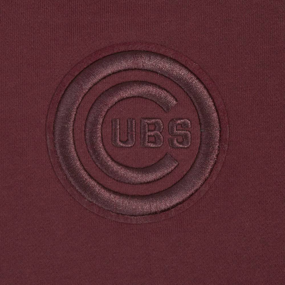 MLB CHICAGO CUBS NEUTRAL CROPPED FLEECE PULLOVER HOODIE (WINE)