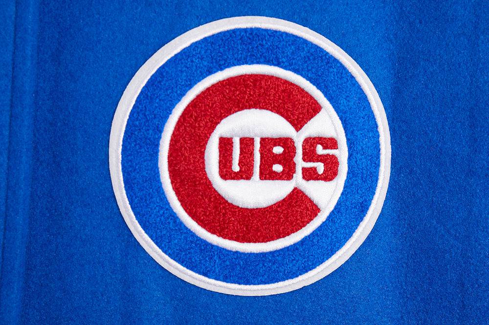 CHAQUETA UNIVERSITARIA DE LANA PARA MUJER MLB CHICAGO CUBS SCRIPT TAIL (AZUL REAL/ROJO)