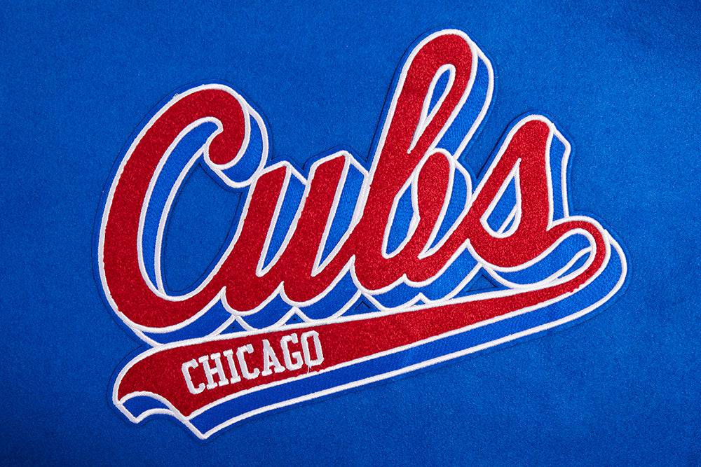 CHAQUETA UNIVERSITARIA DE LANA PARA MUJER MLB CHICAGO CUBS SCRIPT TAIL (AZUL REAL/ROJO)