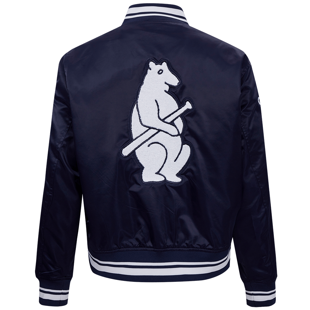 CHAQUETA DE SATÉN ACANALADA RETRO CLÁSICA PARA MUJER MLB CHICAGO CUBS (AZUL MARINO NOCHE)
