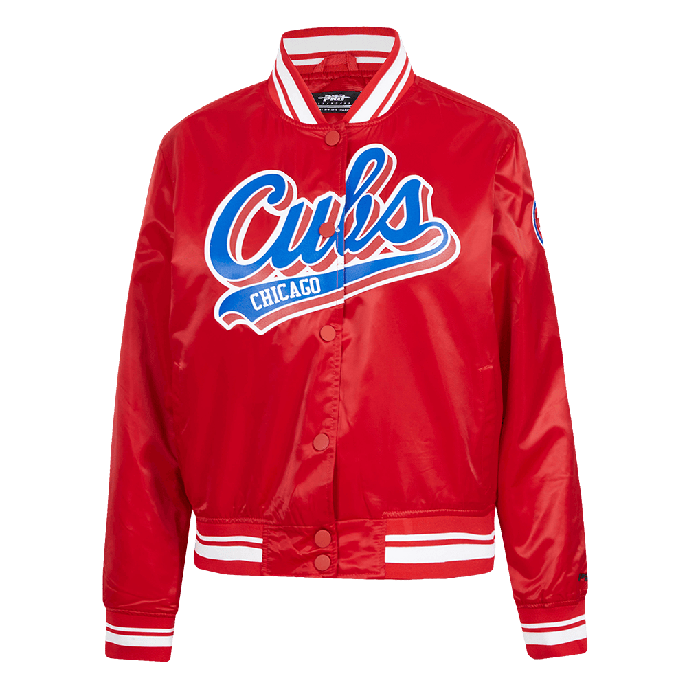MLB CHICAGO CUBS SCRIPT TAIL WOMEN'S SATIN JACKET (RED)
