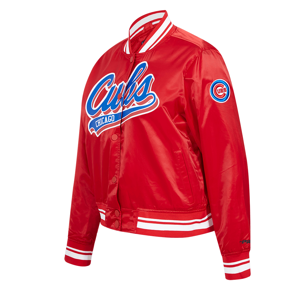 MLB CHICAGO CUBS SCRIPT TAIL WOMEN'S SATIN JACKET (RED)