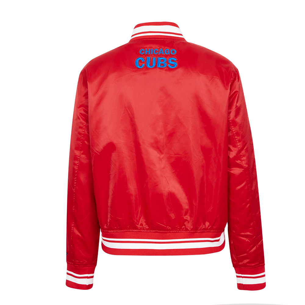 MLB CHICAGO CUBS SCRIPT TAIL WOMEN'S SATIN JACKET (RED)