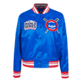 CHAQUETA DE SATÉN MASHUP PARA MUJER MLB CHICAGO CUBS (AZUL REAL/ROJO)