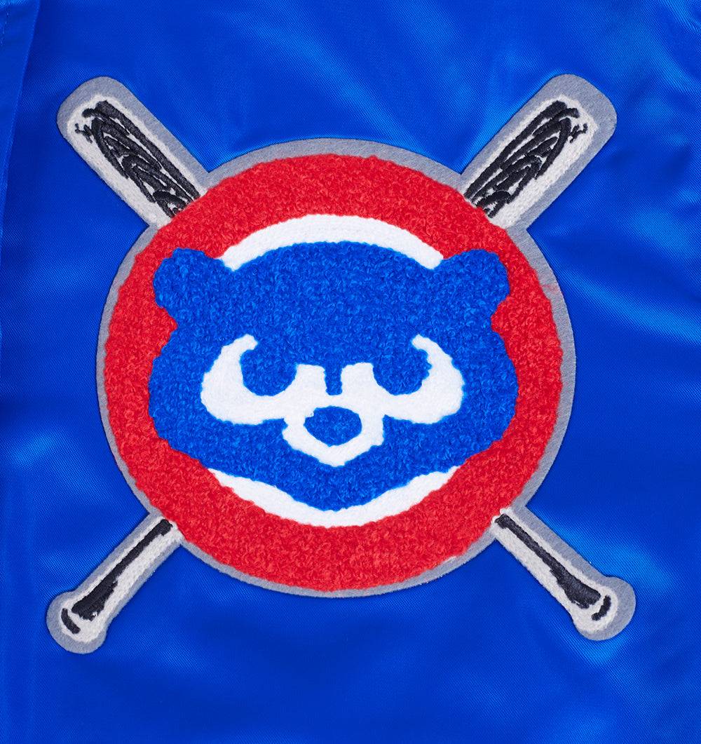 CHAQUETA DE SATÉN MASHUP PARA MUJER MLB CHICAGO CUBS (AZUL REAL/ROJO)