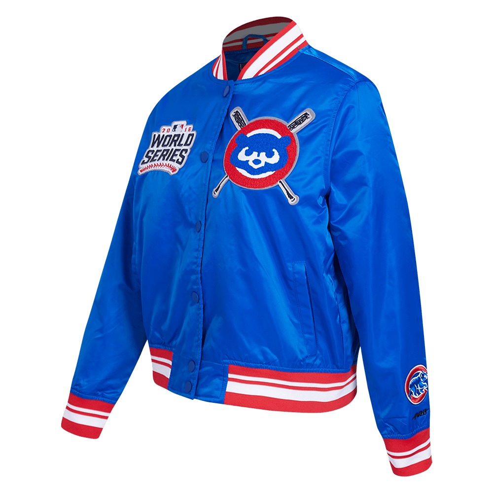 CHAQUETA DE SATÉN MASHUP PARA MUJER MLB CHICAGO CUBS (AZUL REAL/ROJO)
