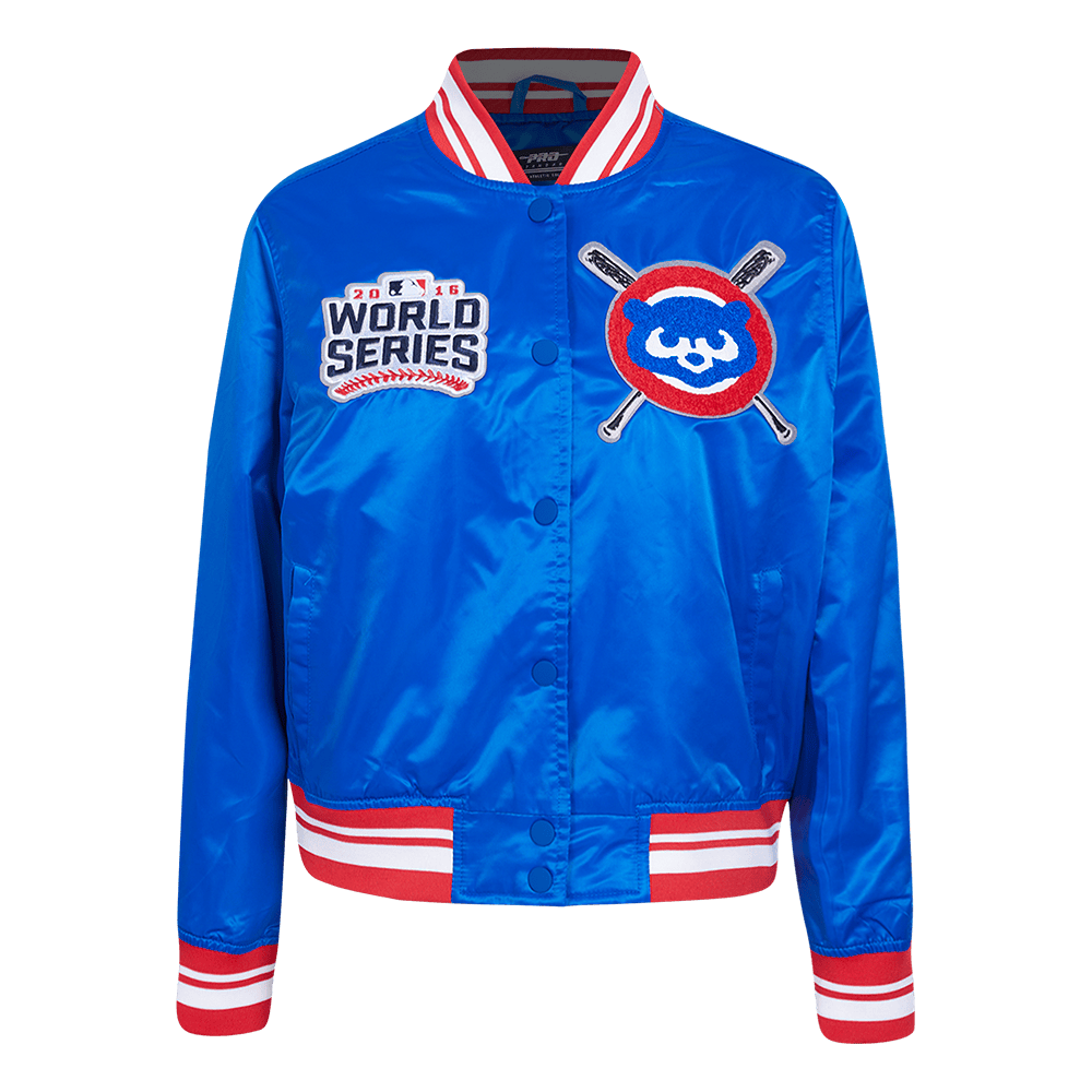 CHAQUETA DE SATÉN MASHUP PARA MUJER MLB CHICAGO CUBS (AZUL REAL/ROJO)