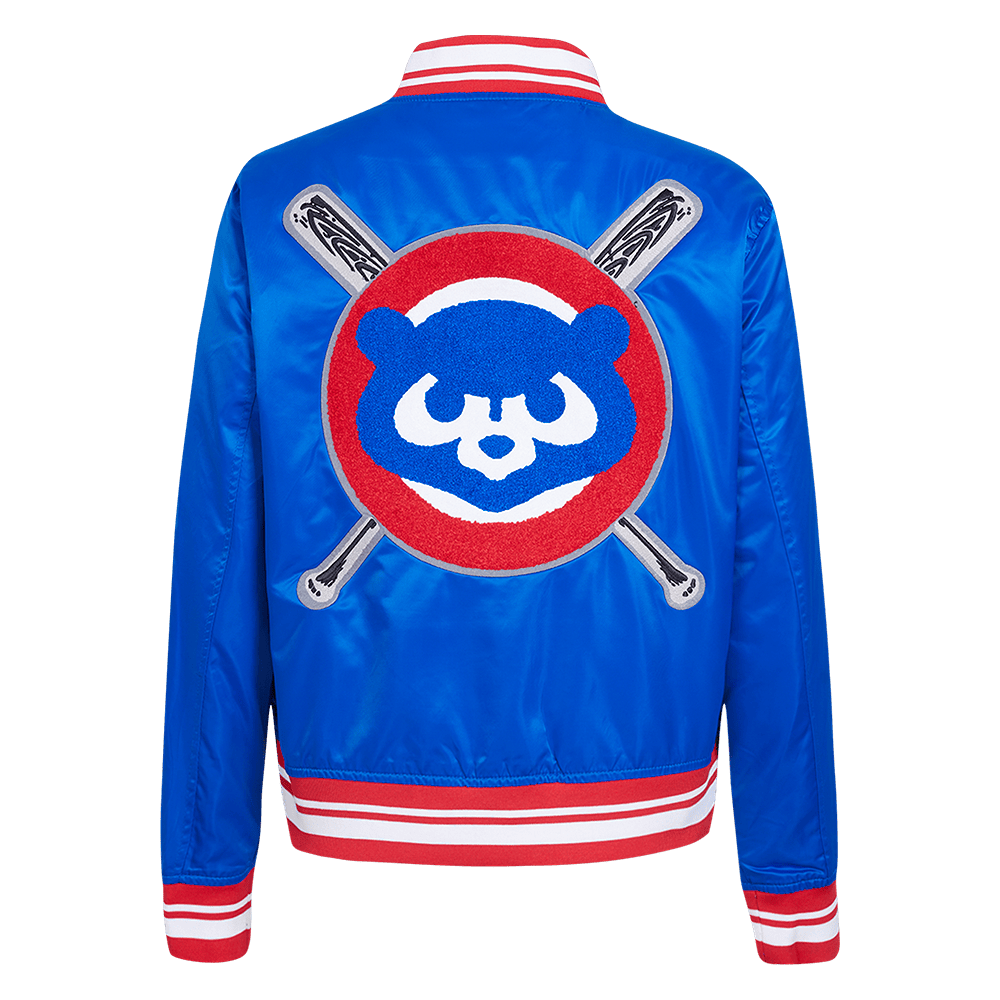 CHAQUETA DE SATÉN MASHUP PARA MUJER MLB CHICAGO CUBS (AZUL REAL/ROJO)