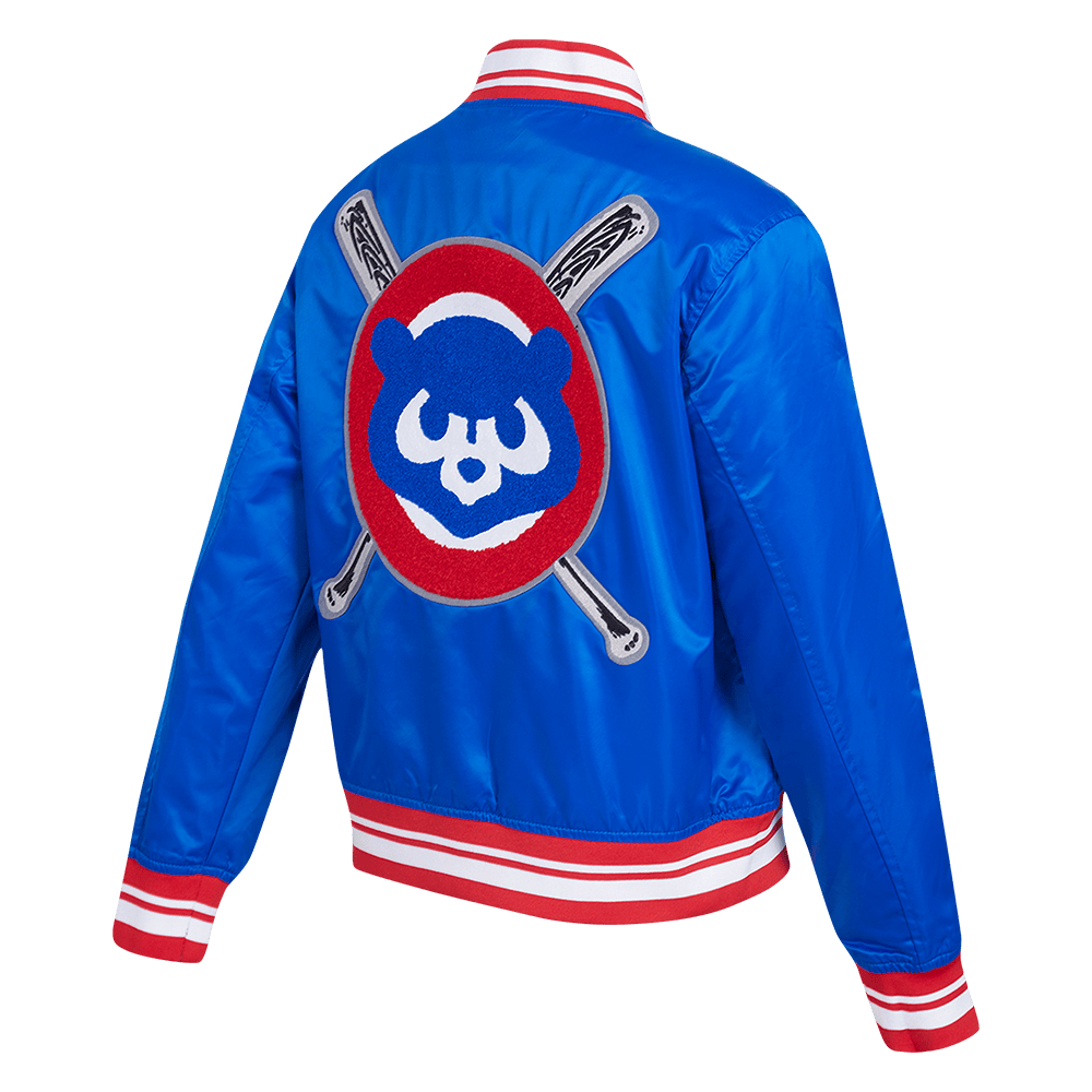 CHAQUETA DE SATÉN MASHUP PARA MUJER MLB CHICAGO CUBS (AZUL REAL/ROJO)
