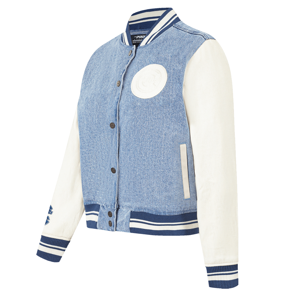 MLB CHICAGO CUBS VARSITY BLUES WOMEN'S DENIM VARSITY JACKET (DENIM/LINEN)