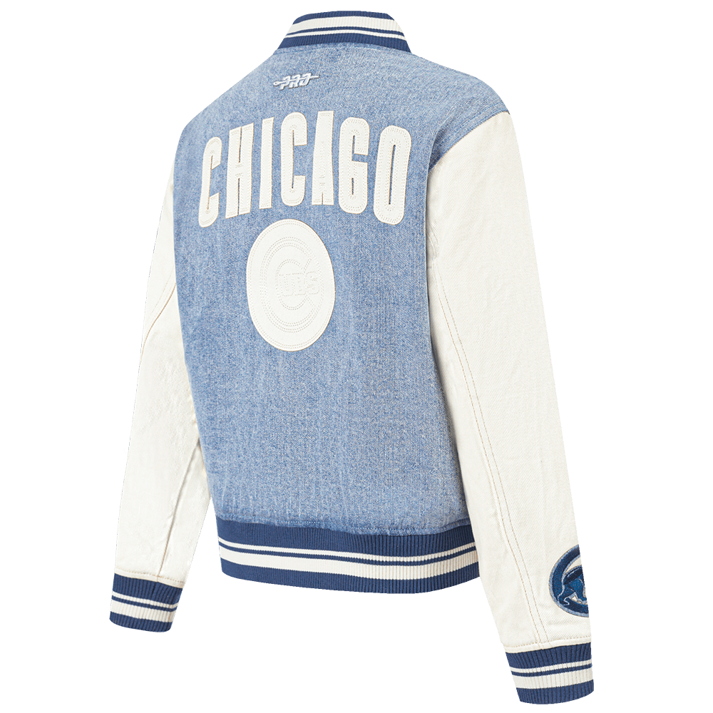 MLB CHICAGO CUBS VARSITY BLUES WOMEN'S DENIM VARSITY JACKET (DENIM/LINEN)