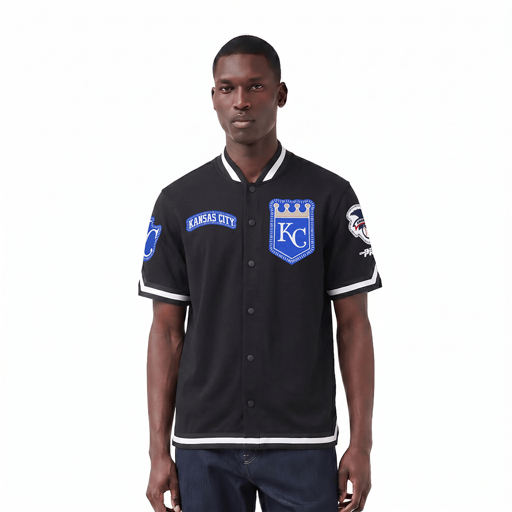 MLB KANSAS CITY ROYALS DIY PICK STITCH MEN'S DK SS JACKET (BLACK)