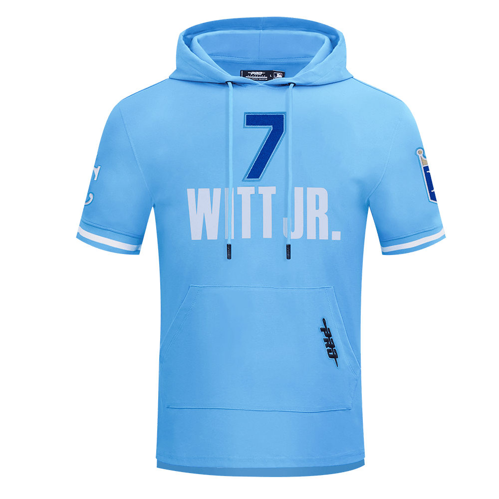 MLB KANSAS CITY ROYALS BOBBY WITT JR. #7 CLASSIC MEN'S SHORT SLEEVE PULLOVER HOODIE (UNIVERSITY BLUE)
