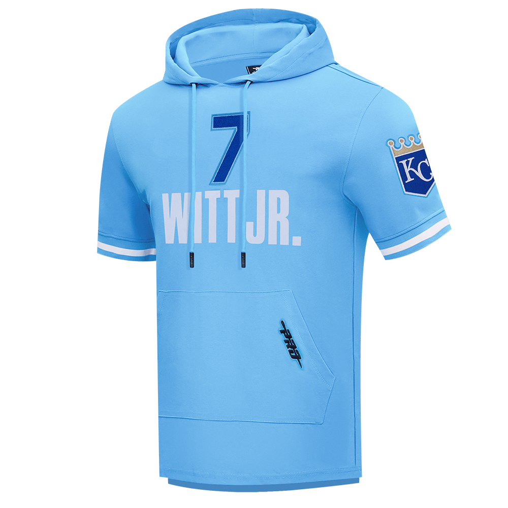 MLB KANSAS CITY ROYALS BOBBY WITT JR. #7 CLASSIC MEN'S SHORT SLEEVE PULLOVER HOODIE (UNIVERSITY BLUE)