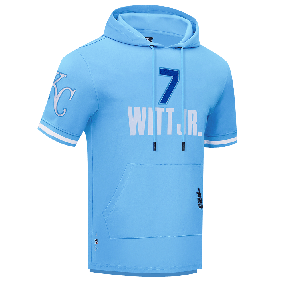 MLB KANSAS CITY ROYALS BOBBY WITT JR. #7 CLASSIC MEN'S SHORT SLEEVE PULLOVER HOODIE (UNIVERSITY BLUE)